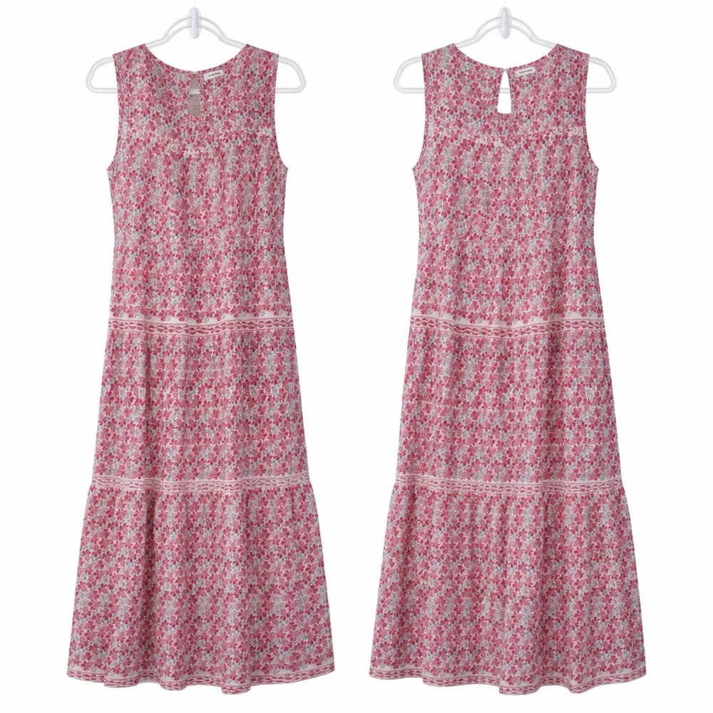 Max Studio Red Floral Sleeveless Maxi Dress Tiered Skirt Size M Cottagecore Boho